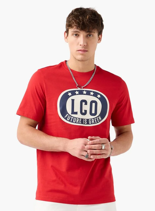 Lee Cooper Printed Crew Neck T-shirt with Short Sleeves