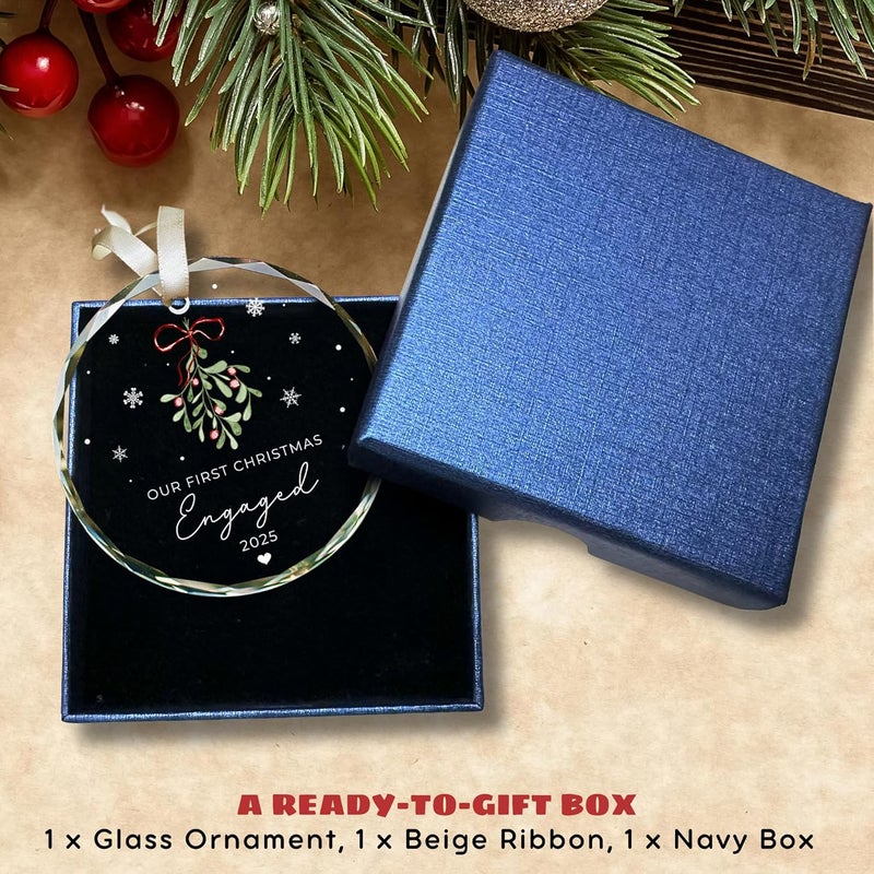 TEEBIM Engagement Gifts for Couples - Engagement Gifts for Women, Her, Bride to Be, Couple - Just Engaged Gift for Her, Friends - Engaged Ornament 2025 - Newly Fiance Gift for Her - Glass Ornament - Image 3