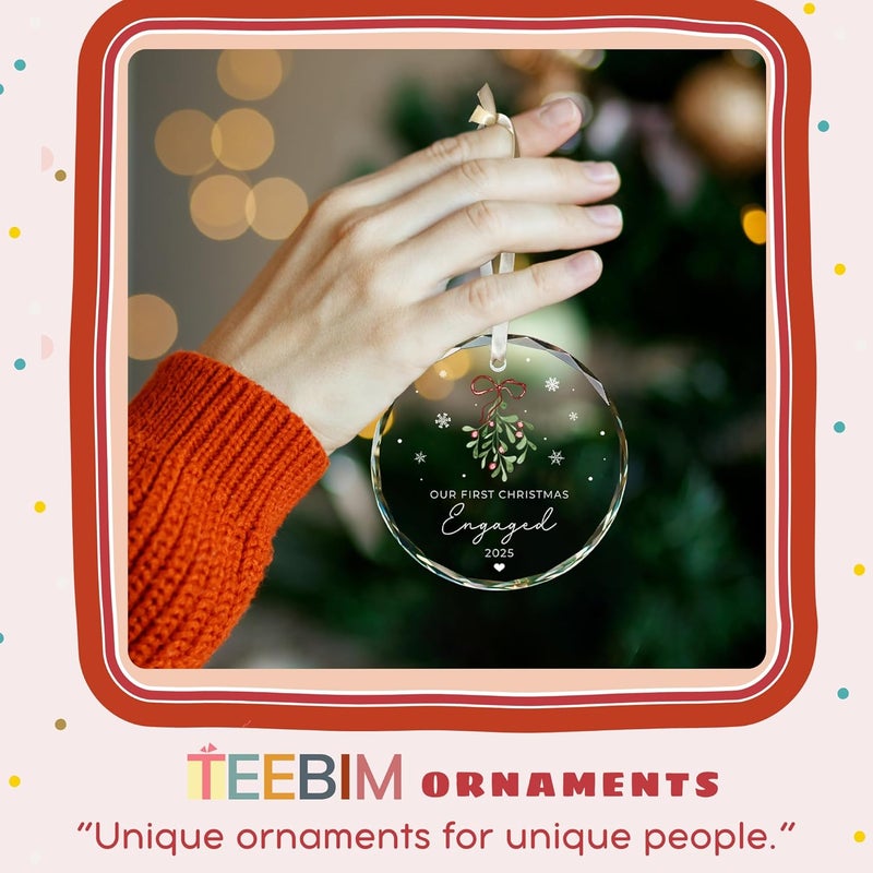 TEEBIM Engagement Gifts for Couples - Engagement Gifts for Women, Her, Bride to Be, Couple - Just Engaged Gift for Her, Friends - Engaged Ornament 2025 - Newly Fiance Gift for Her - Glass Ornament - Image 4