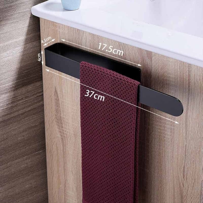 No Drilling Towel Rack - 37cm Thick Adhesive Bathroom Towel Rack - Wall Mounted - No Drilling Towel Rack for Kitchen or Bathroom (Black) - Image 5