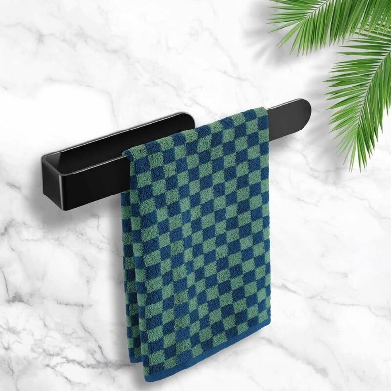 No Drilling Towel Rack - 37cm Thick Adhesive Bathroom Towel Rack - Wall Mounted - No Drilling Towel Rack for Kitchen or Bathroom (Black) - Image 2