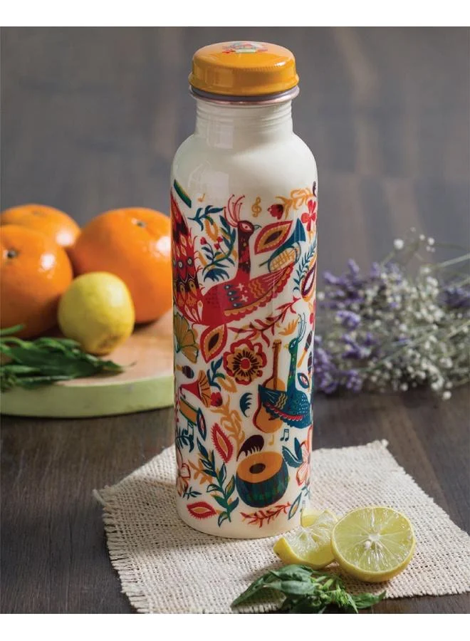 Chumbak Serene Bird Symphony White Copper Sipper Bottle, 900ml