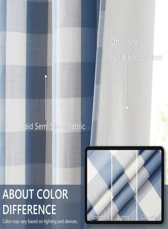 Amzdecor Blue White Buffalo Plaid Full Blackout Curtains 84 Inch Long for Bedroom Living Room Farmhouse Check Patterned Drapes Thermal Insulated Soundproof Grommet Window Treatment, 2 Panels, 40"x84" - Image 4