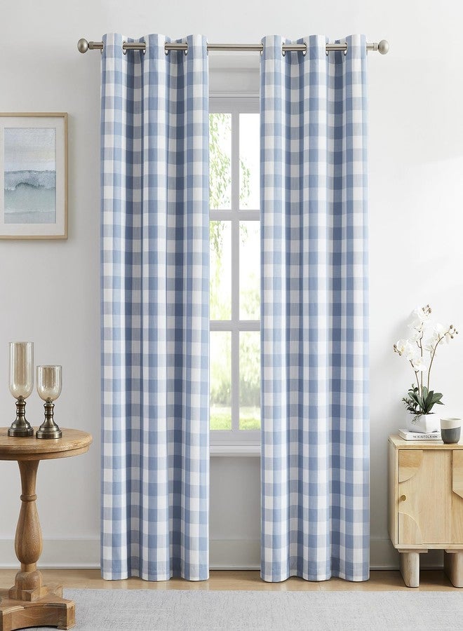 Amzdecor Blue White Buffalo Plaid Full Blackout Curtains 84 Inch Long for Bedroom Living Room Farmhouse Check Patterned Drapes Thermal Insulated Soundproof Grommet Window Treatment, 2 Panels, 40"x84" - Image 1