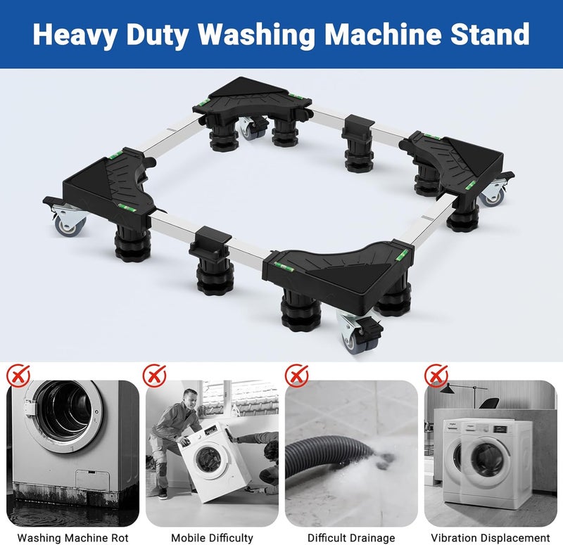 Nefish Upgraded 24-31 Inch Full-size Washing Machine Stand Base with 4 Wheels and 10 Feet Washer and Dryer Dolly Mini Fridge Stands Refrigerator Pedestal for Home Appliance - Image 5