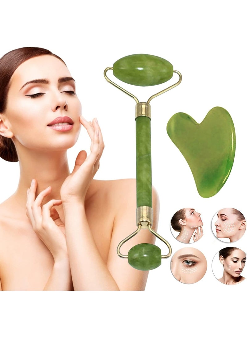 Jade Facial Roller and Natural Himalayan Gua Sha Tool for Face and Neck for Wrinkle Treatment and Serum Application -281 - Image 3
