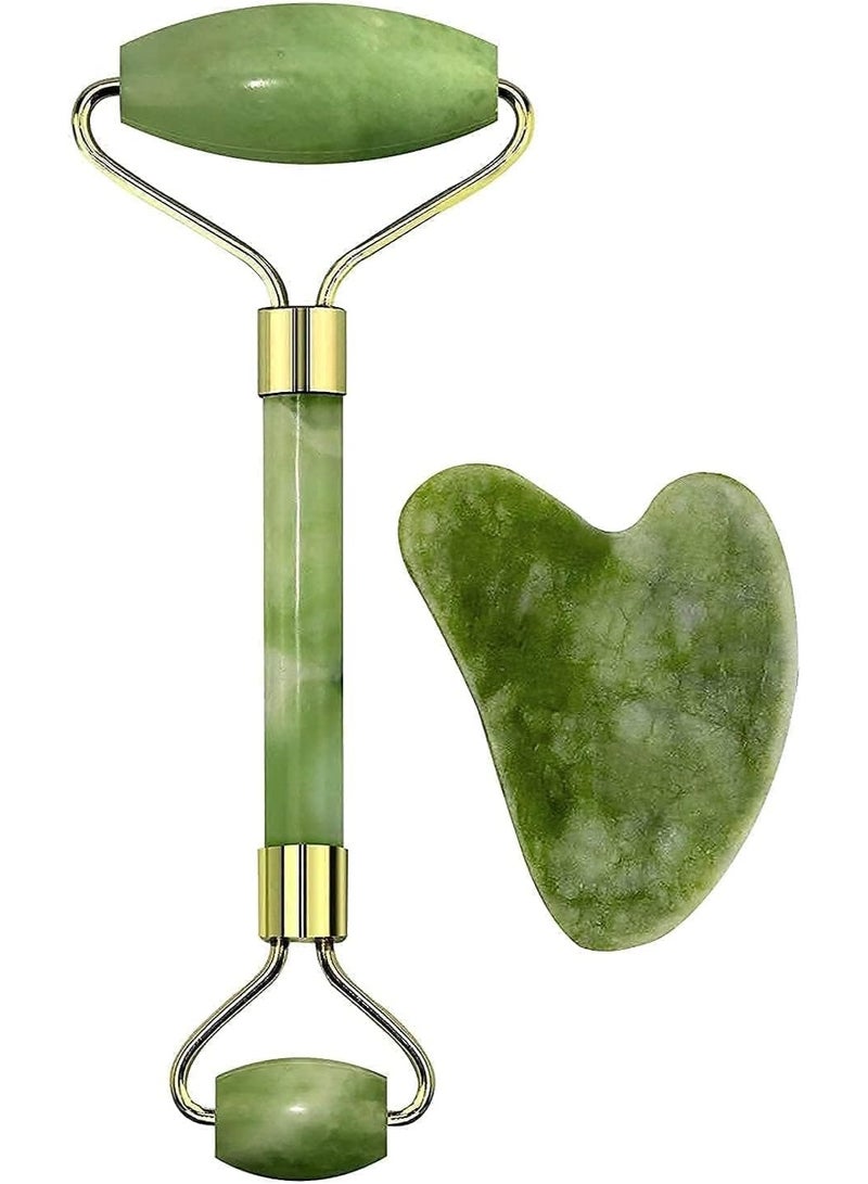 Jade Facial Roller and Natural Himalayan Gua Sha Tool for Face and Neck for Wrinkle Treatment and Serum Application -281 - Image 1
