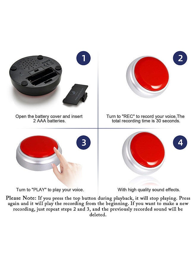 30 Seconds Recordable Talking Button Voice Custom Playback Recording Sound Buttons for Dogs Kids Toy Gift Answer Buzzers Parent-Child Interactive Party Noise Makers