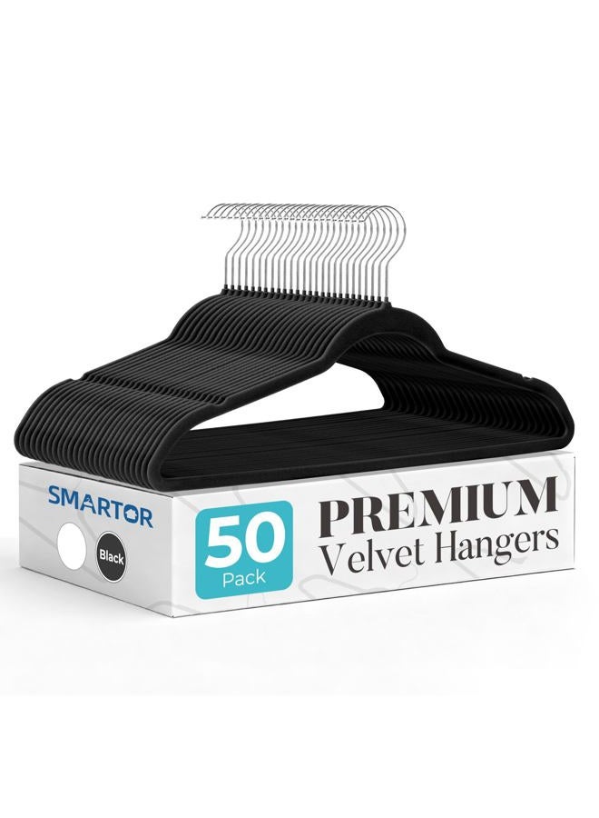 Smartor Black Velvet Hangers 50 Pack, Non Slip Clothes Hangers with Shoulder Notches, Premium Slim Space Saving Felt Hanger for Closet Organizers and Storage, Heavy Duty Hanger for Coat - Image 1