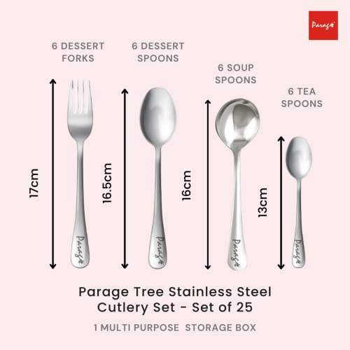 Parage 25 Pieces Stainless Steel Cutlery Set with Storage Box/Spoon Set/Spoon Stand for Kitchen and Dining Table (Contains: 6 Table Spoons, 6 Forks, 6 Soup Spoons, 6 Tea Spoons, 1 Stand) (Brown) - Image 3
