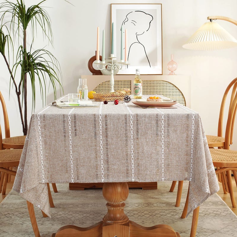 Chassic Farmhouse Style Linen tablecloths Wrinkle Resistant Washable Dining Room Table Cloths for Small Rectangle Tables 54 x 72 inches Hemstitch Light Coffee