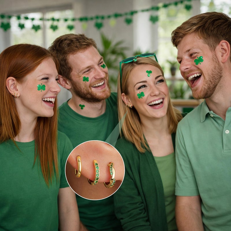 Inerney St Patricks Day Huggie Hoop Earrings for Women, Small Green 14K Gold Plated Earrings, Hypoallergenic Lightweight Emerald Irish Holiday Jewelry - Image 4