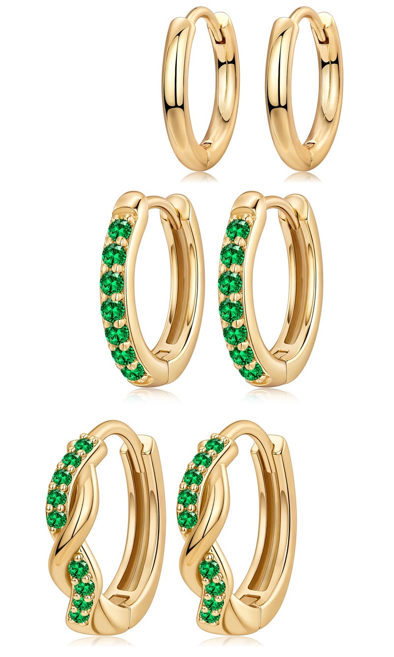 Inerney St Patricks Day Huggie Hoop Earrings for Women, Small Green 14K Gold Plated Earrings, Hypoallergenic Lightweight Emerald Irish Holiday Jewelry - Image 1