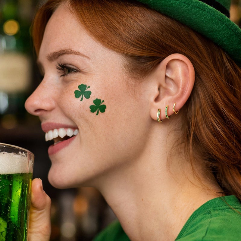 Inerney St Patricks Day Huggie Hoop Earrings for Women, Small Green 14K Gold Plated Earrings, Hypoallergenic Lightweight Emerald Irish Holiday Jewelry - Image 3