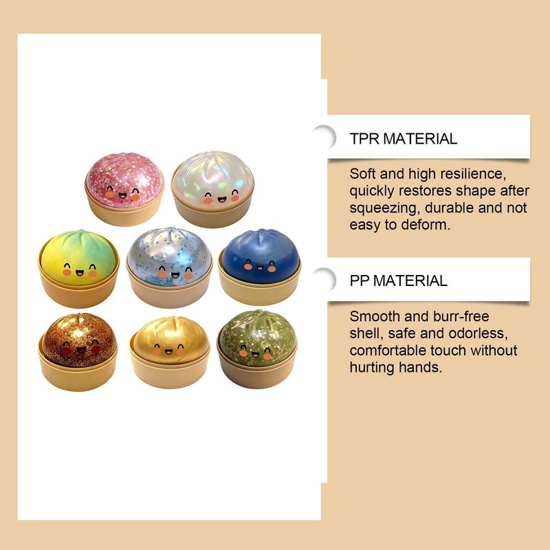 Dumpling Squishy Fidget Toy Mystery Pack, 1 Random Glitter Color From 8 Styles, Stress Relief Squeeze Toy - Image 4