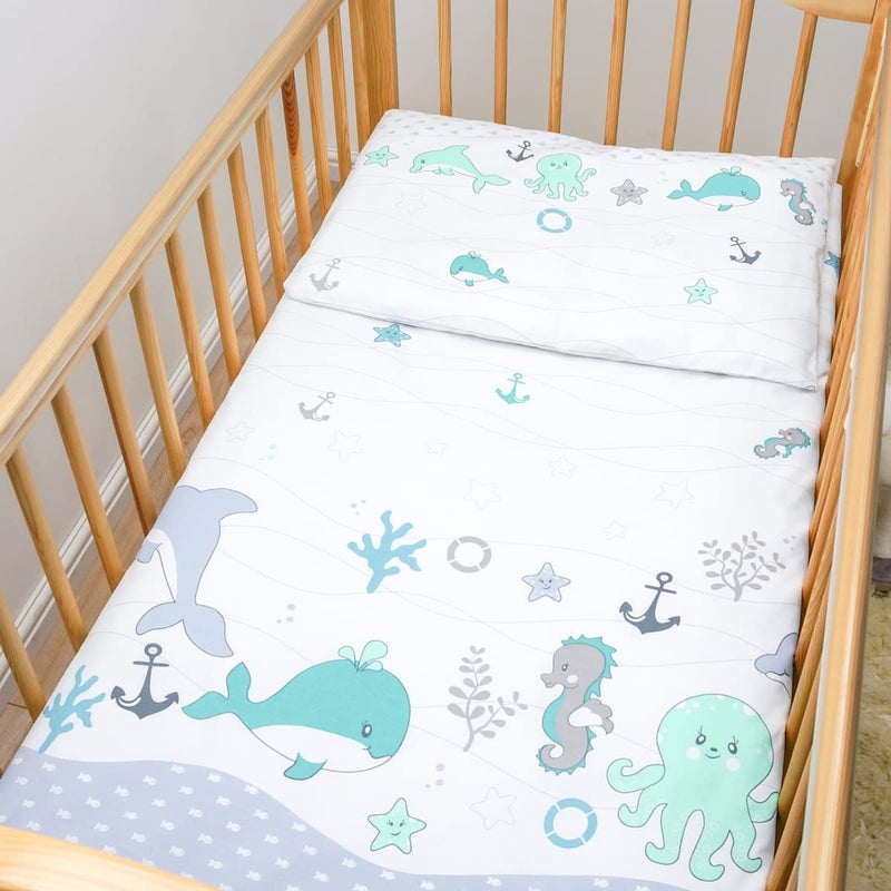 Moro Moro 3 2 Piece Baby Kids Bedding Set 120X90Cm Duvet Cover & Pillowcase For Toddler Cot (Green Sea Life)
