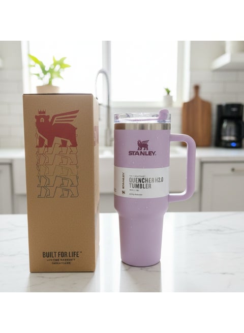 كوب استانلس، كوب استانلس سعة 40 اونصه مع شاليموه ومقبض، كوب معزول مع غطاء كوب للسفر، كوب قهوة من الفولاذ المقاوم للصدأ  للمشروبات المثلجة الساخنة، كوب سفر بمقبض