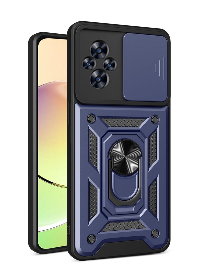 Shunjia Sliding Window Case, Shockproof Rugged Armor with Sliding Camera Cover & 360° Ring Kickstand, Compatible with Realme C67 (Blue) - Image 1