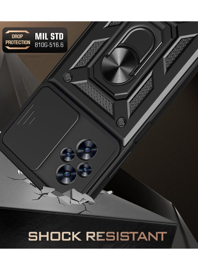 Shunjia Sliding Window Case, Shockproof Rugged Armor with Sliding Camera Cover & 360° Ring Kickstand, Compatible with Realme C67 (Blue) - Image 2