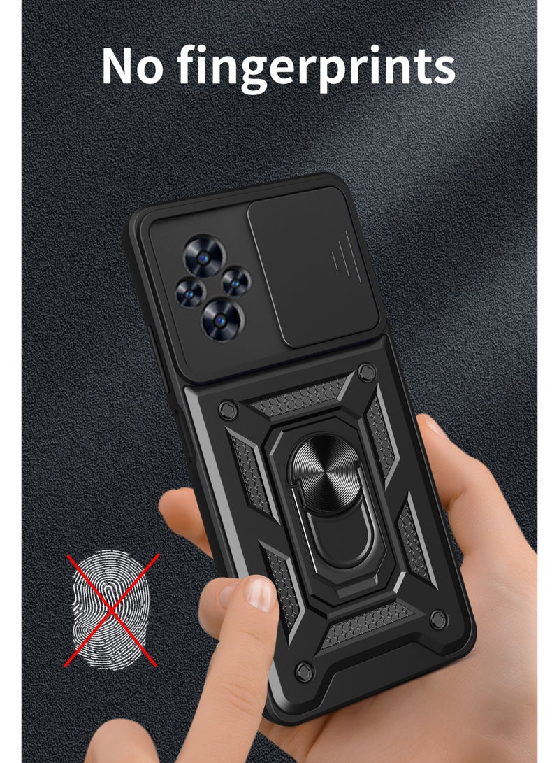 Shunjia Sliding Window Case, Shockproof Rugged Armor with Sliding Camera Cover & 360° Ring Kickstand, Compatible with Realme C67 (Blue) - Image 5