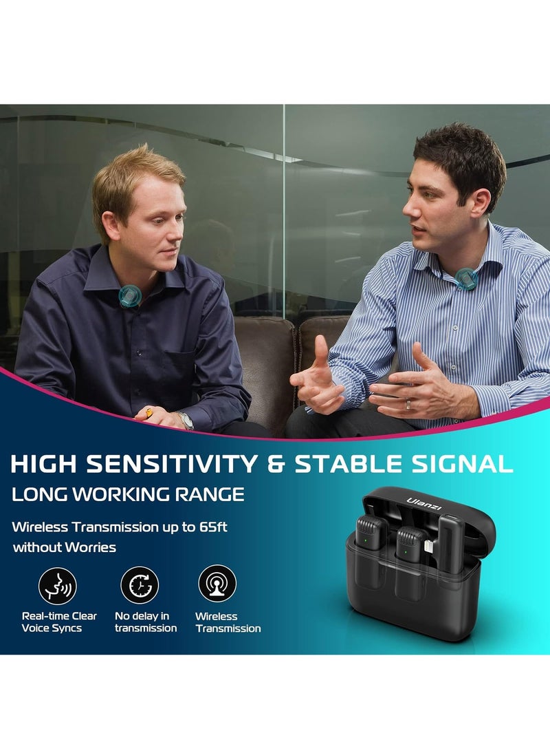 يولانزي ميكروفون لافالير لاسلكي Ulanzi J12 لجهاز iPhone/Android/iPad، ميكروفون 2 في 1 مع علبة شحن لتسجيل فيديوهات الهاتف، نطاق نقل يصل إلى 65 قدماً (Lightning) - Image 4
