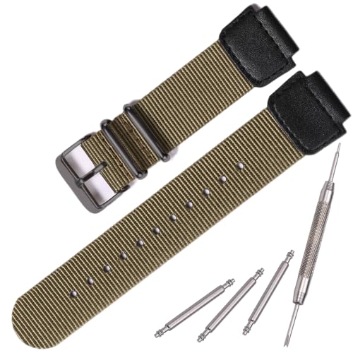 MCXGL Nylon watch strap Compatible with Casio AE1200WH AE-1000 SGW-300H SGW-400 AQ-S810W 18mm Men's Replacement Leather Watch band stainless steel ring (Army Buckle) - Image 1