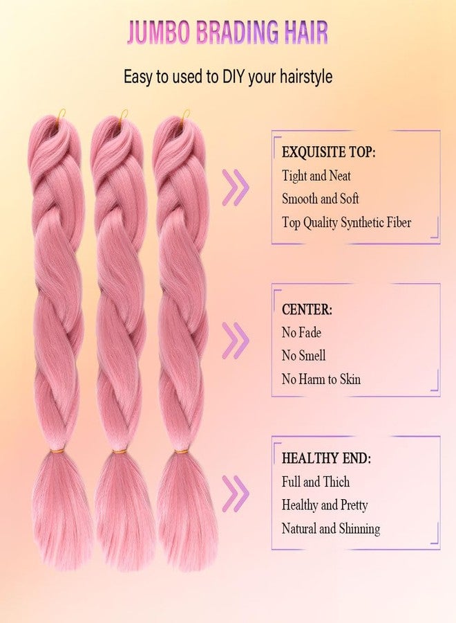 wome Jumbo Braiding Hair 24Inch Synthetic Braid for Crochet Box Twist Hair for Women and Girls Packs Pre Stretched Box Braids Colorful Pink Twist Soft Braiding Hair Extensions - Image 4