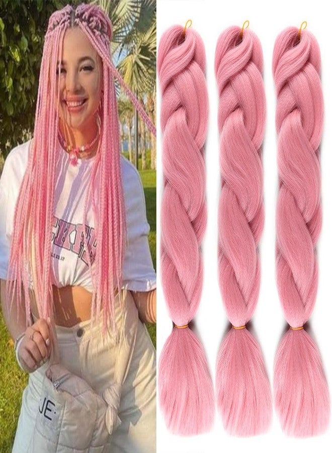 wome Jumbo Braiding Hair 24Inch Synthetic Braid for Crochet Box Twist Hair for Women and Girls Packs Pre Stretched Box Braids Colorful Pink Twist Soft Braiding Hair Extensions - Image 1