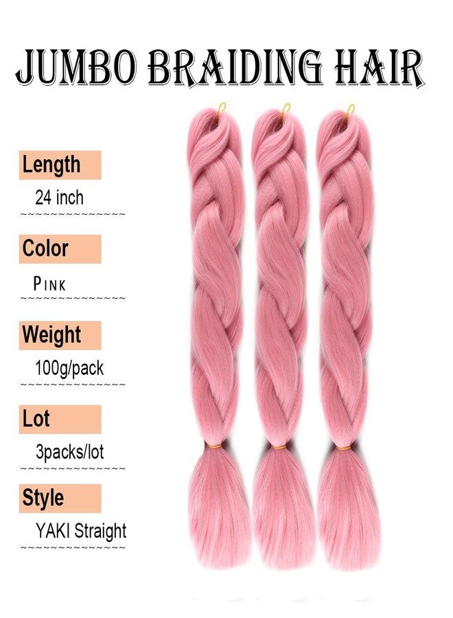 wome Jumbo Braiding Hair 24Inch Synthetic Braid for Crochet Box Twist Hair for Women and Girls Packs Pre Stretched Box Braids Colorful Pink Twist Soft Braiding Hair Extensions - Image 3