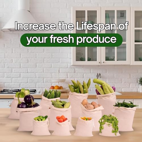 RNTR Cotton & Jute Reusable Fridge Storage Bags for Fruits & Vegetables – Multi-Size Drawstring Bags for Eco-Friendly Food Storage (Set of 12) - Image 2