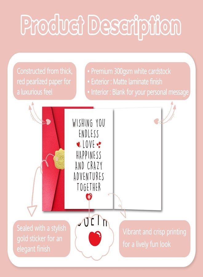 Pstyteos Funny Romantic Wedding Card for Bride Groom, Wishing You Endless Love Happiness and Crazy Adventures Together, 8 in x 5.3 in Greeting Card with Red Envelope and Sticker - Image 3