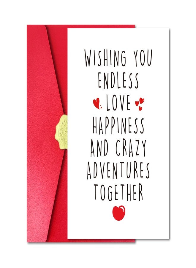 Pstyteos Funny Romantic Wedding Card for Bride Groom, Wishing You Endless Love Happiness and Crazy Adventures Together, 8 in x 5.3 in Greeting Card with Red Envelope and Sticker - Image 1