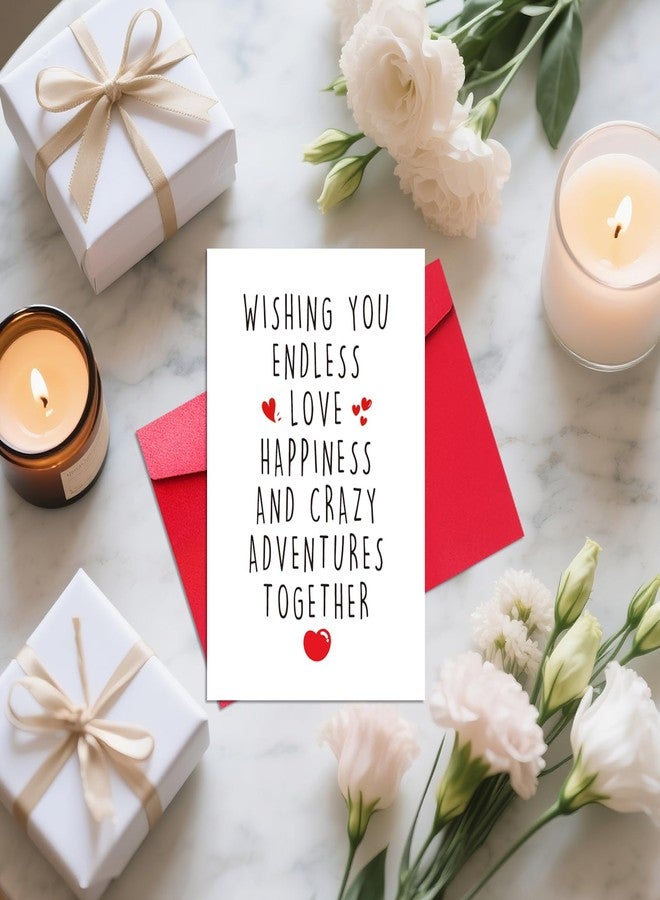 Pstyteos Funny Romantic Wedding Card for Bride Groom, Wishing You Endless Love Happiness and Crazy Adventures Together, 8 in x 5.3 in Greeting Card with Red Envelope and Sticker - Image 4