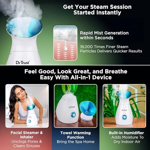 Dr Trust USA 3-in-1 Nano Ionic Facial Steamer Vaporizer Room Humidifier and Towel Warmer (White) - Image 3