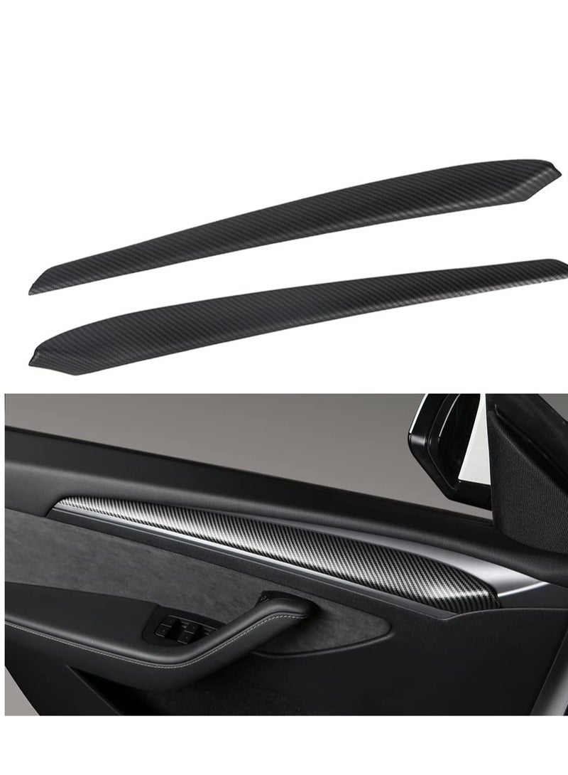Excefore 2 Pack  Interior Door Trim Cover Wrap Cap for Tesla Model 3 Model Y, Interior Door Panel Molding Trim Door Cover, Compatible with Tesla Model 3 2021-2023 Model Y 2021-2022 (Matte Carbon Fiber) - Image 1