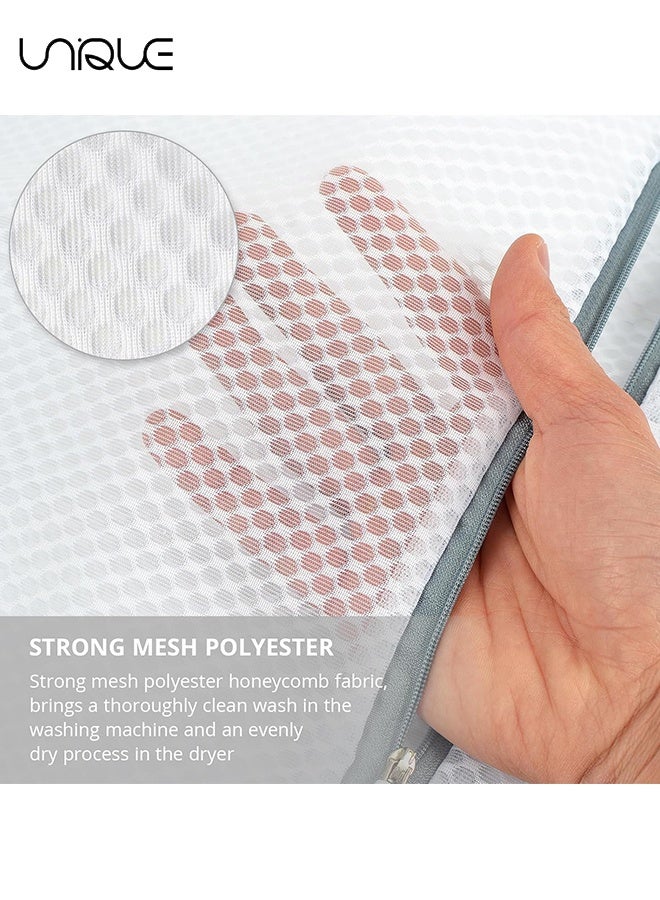 يونيك كيس غسيل - 2 قطعة من أكياس الغسيل الشبكية المتينة على شكل قرص العسل - للغسالة، حقيبة غسيل الملابس الداخلية 6 × 7 بوصة، حقيبة غسيل شبكية، حقيبة تنظيم وتخزين للسفر، حقيبة غسيل للسفر (أبيض/15*17 سم) - Image 4