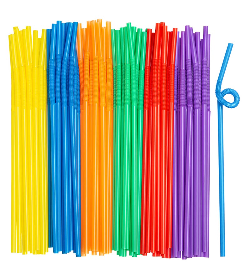 Comfy Package 300 Pack 1002 High Long Flexible Straws Disposable Plastic Drinking Straws  Assorted Colors