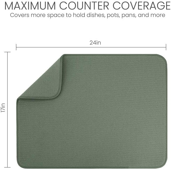 Bellemain XXL Dish Mat 24" x 17" (LARGEST MAT) Microfiber Dish Drying Mat, Super absorbent by (Green) - Image 2
