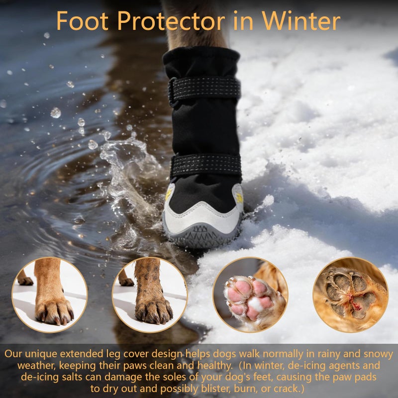 BECEMURU Dog Snow Boots for Winter,Double-Straps Anti-Fall Off Dog Booties Shoes, Non-Slip Paw Protectors for Outdoor Walking Hiking in Snowy or Rainy Day (Black, 2#) - Image 3
