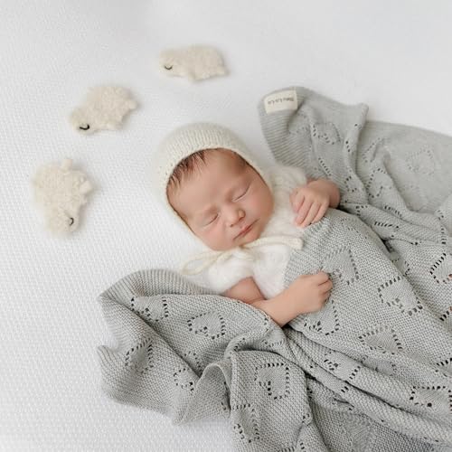 Bleu La La Heirloom Knit Heart Receiving Unisex Blanket for Boys and Girls - 100% Luxury Cotton Baby Blanket - Soft Warm Swaddle Receiving Blanket for Newborns Infants & Toddlers (Dove Grey) - Image 4