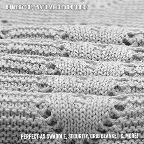 Bleu La La Heirloom Knit Heart Receiving Unisex Blanket for Boys and Girls - 100% Luxury Cotton Baby Blanket - Soft Warm Swaddle Receiving Blanket for Newborns Infants & Toddlers (Dove Grey) - Image 5
