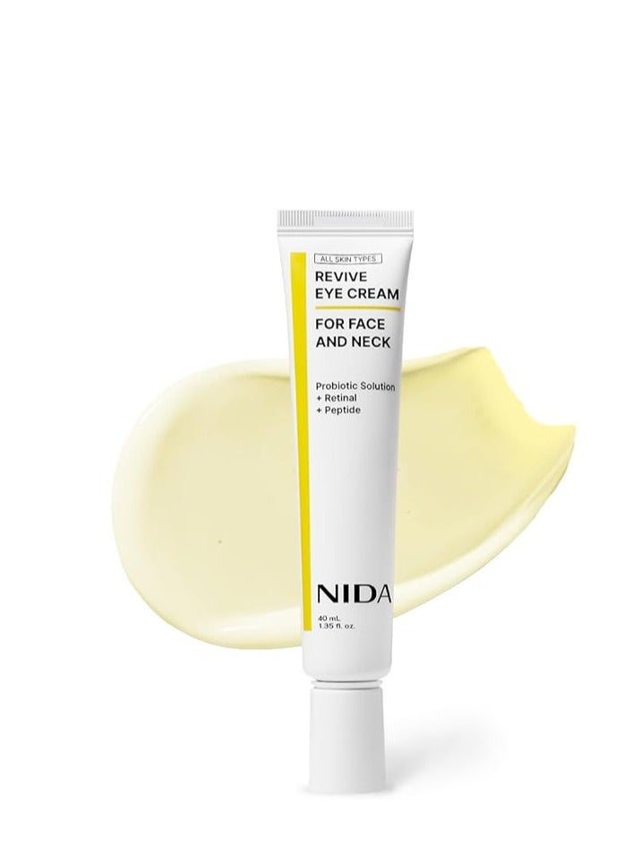 نيدا كريم العيون NIDA Revive للوجه والرقبة. حلول البروبيوتيك، الشبكية، الببتيد. التجاعيد، الخطوط الدقيقة، دوران الخلايا، نسيج الجلد الثابت، الجلد المشع، الاحتفاظ بالرطوبة. 1.35 أوقية فلورية، 40 مل - Image 1