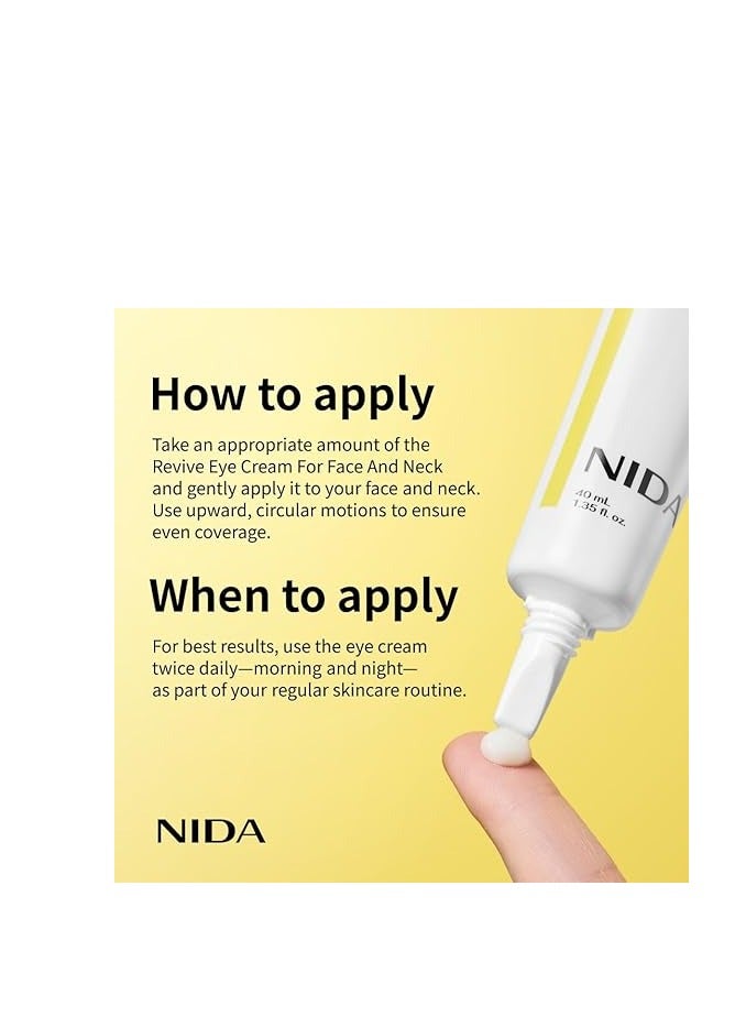 نيدا كريم العيون NIDA Revive للوجه والرقبة. حلول البروبيوتيك، الشبكية، الببتيد. التجاعيد، الخطوط الدقيقة، دوران الخلايا، نسيج الجلد الثابت، الجلد المشع، الاحتفاظ بالرطوبة. 1.35 أوقية فلورية، 40 مل - Image 3