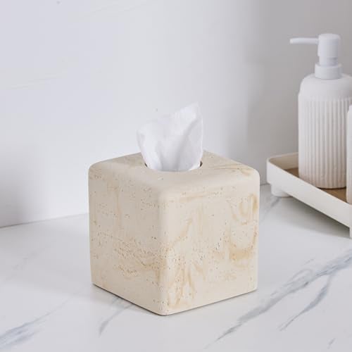 HOLOLA Natural Travertine Tissue Box Cover – Modern Resin Cube Holder for Bathroom, Bedroom, Office – Decorative Square Tissue Box for Countertop, Nightstand, Vanity & Desk – Heavy&Sturdy - Image 5