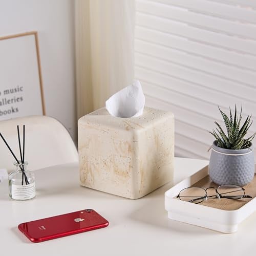 HOLOLA Natural Travertine Tissue Box Cover – Modern Resin Cube Holder for Bathroom, Bedroom, Office – Decorative Square Tissue Box for Countertop, Nightstand, Vanity & Desk – Heavy&Sturdy - Image 4