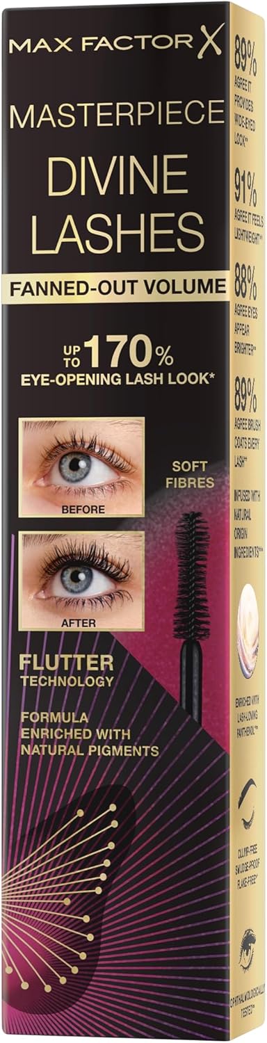 Max Factor Divine Lashes Mascara Rich Black 001, Ultimate Volume, Flutter Technology, 420-Fibre Silhouette Brush, Smooth & Clump Free, All Day Wear - Image 3