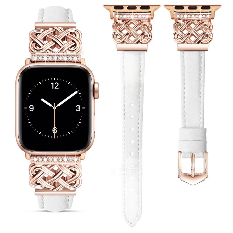 سوار ساعة ذكية سوار جلدي كلاسيكي متوافق باللون ذهبي وردي قابل للتعديل مع Apple Watch 38/40/41/42/44/45/49mm بملاءمة قابلة للتعديل وحزام بديل - Image 3