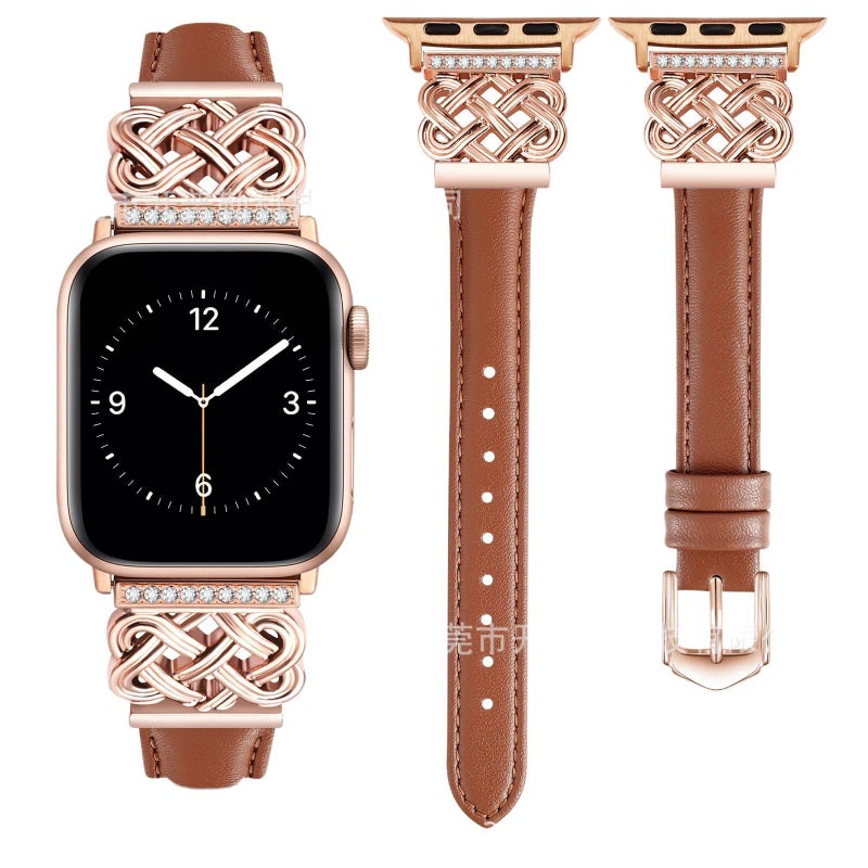 سوار ساعة ذكية سوار جلدي كلاسيكي متوافق باللون ذهبي وردي قابل للتعديل مع Apple Watch 38/40/41/42/44/45/49mm بملاءمة قابلة للتعديل وحزام بديل - Image 1