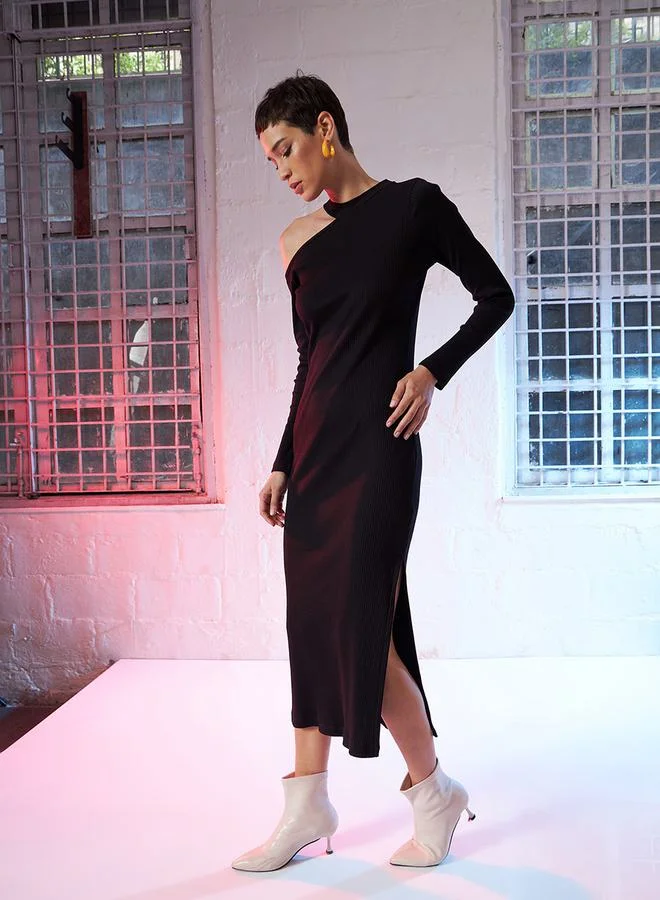 SASSAFRAS Asymmetric Ribbed Dress