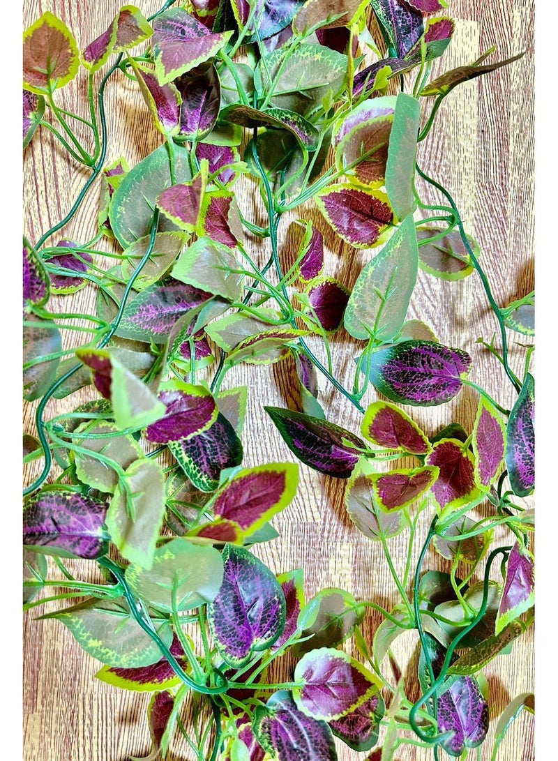 Artificial Leaf Vine Decoration for Reptiles Amphibian Terrarium Green Violet Leaves (1 meter) - Image 1